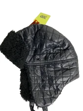 All In Motion Black Winter Faux Fur Lined Ear Flap Beanie Hat One Size