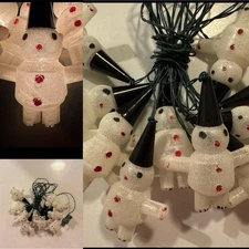 Vintage Mica 10 Snowman Blow Mold Style String Christmas Tree Lights Snow Baby