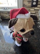 Gemmy Animated Singing Jumping Christmas Pug Dog RARE Hat Scarf 12  Works
