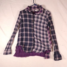 Artisan De Luxe Lightweight Mixed Plaid Shirt Womens Small Frayed Hem Boho Top