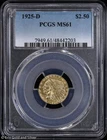 1925-D $2.50 Gold Indian Head Quarter Eagle PCGS MS 61 | Uncirculated UNC
