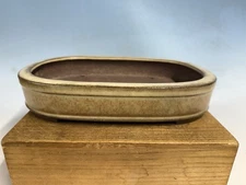 Beautiful Cream  Glazed Tokoname Bonsai Tree Pot  Yamaaki 11 7/8” Great Patina