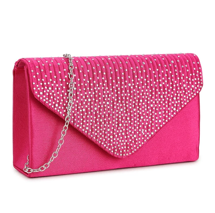 Women's Satin diamante Clutch Bag Evening Bridal Wedding Fashion Prom Handbag UK - Image 3 of 4