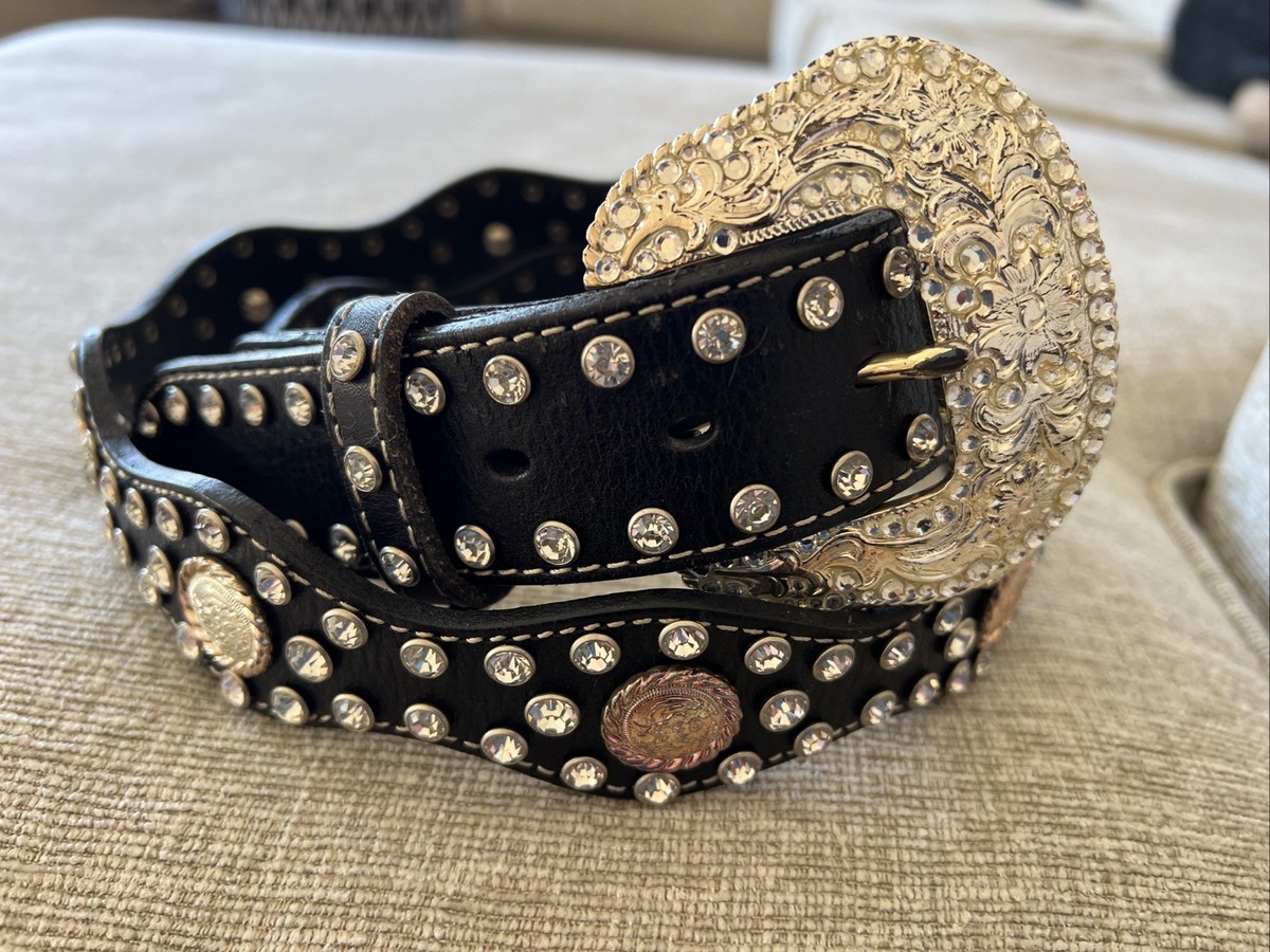 NWT Black and Gold Western Concho Rhinestone Embellished Women\'s Belt Concho Belt- #N02 Concho with Acrylic Stone -2 – WestStarTexas main image 3