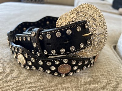 Nocona Western Womens Belt Rhinestones Studded Black Concho 