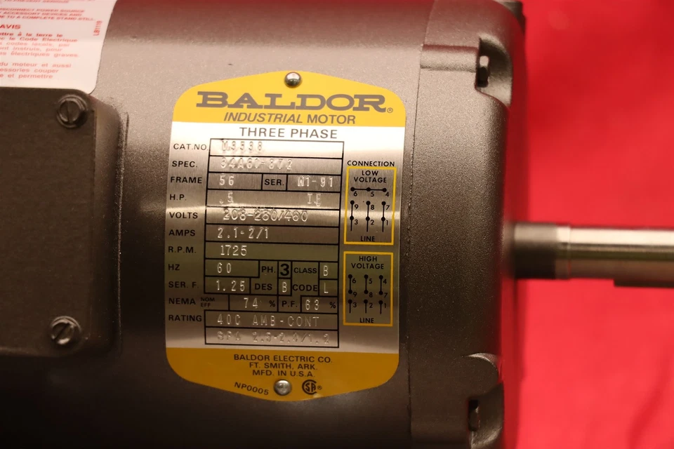 BALDOR motor M3538 .5HP, 1720RPM, 3PH, 60HZ, 56, 3416M, TEFC, F1, N - Image 2 of 4