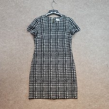 Calvin Klein Dress Womens 8 Black Houndstooth Short Sleeve Sheath Knee Length