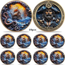 Captain Pirate Coin  EDC Reminder Coins  Octopus Souvenir Challenge Coins 10pc