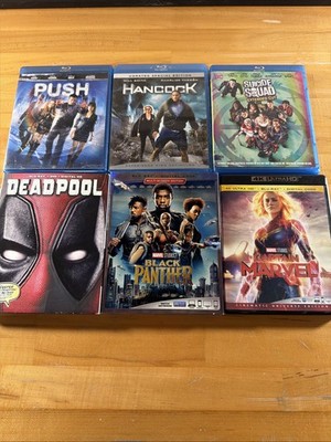 Superhero Blu-ray Lot of 6 Deadpool Black Panther Captain Marvel Suicide Squad