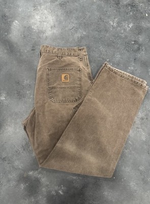 VTG 90's Carhartt Men's Carpenter Jeans USA Cotton Brown Size 38x34 WU0382 Faded