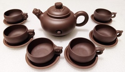 Chinese Yixing Zisha Purple Clay Teapot Set with 6 Cups, Original Box