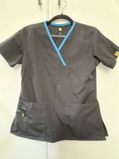WonderWink Scrubs Top Womens XS Black Modern Fit Pockets V-Neck Medical dental
