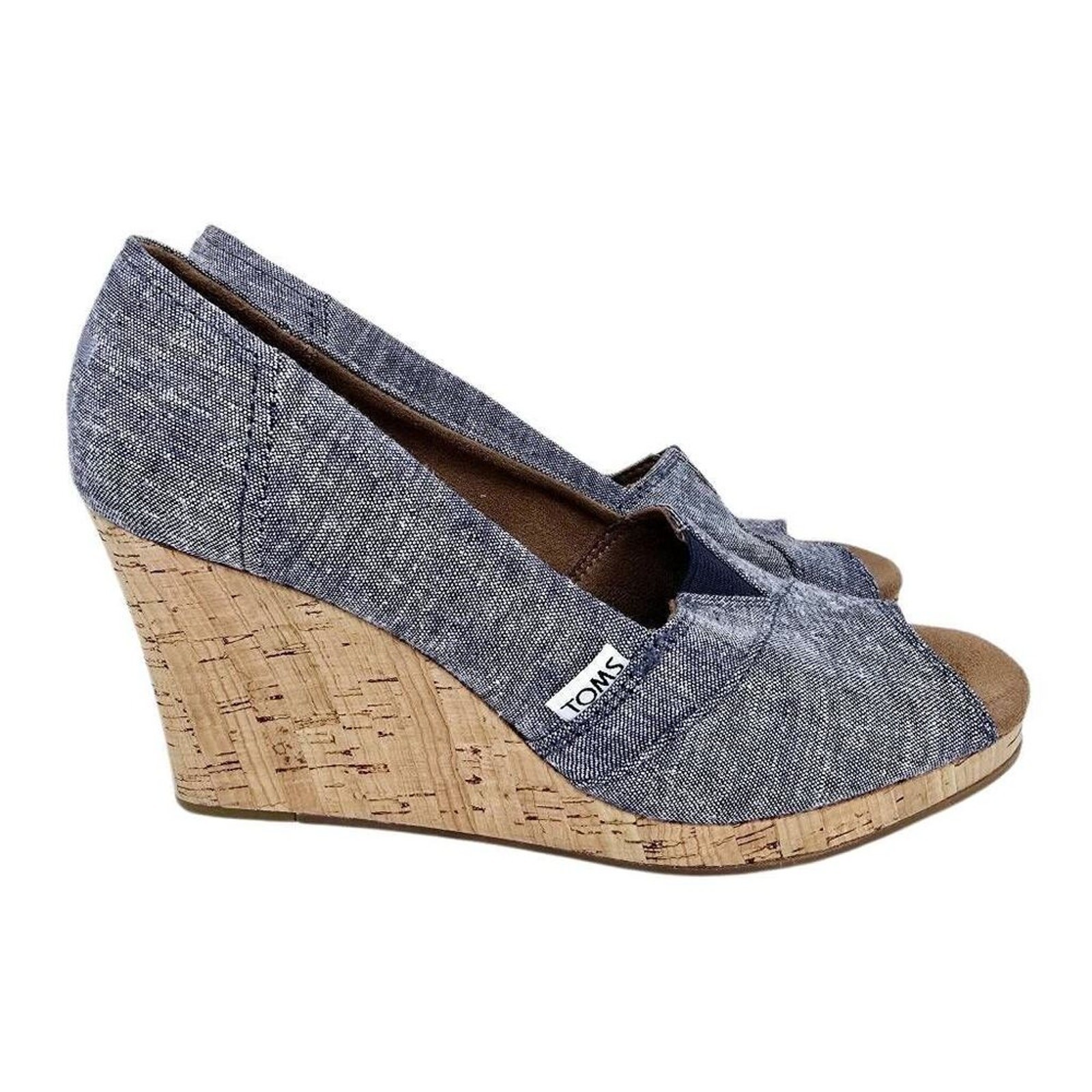 TOMS Women's Classic Wedge Peep Toe Sandals Blue
