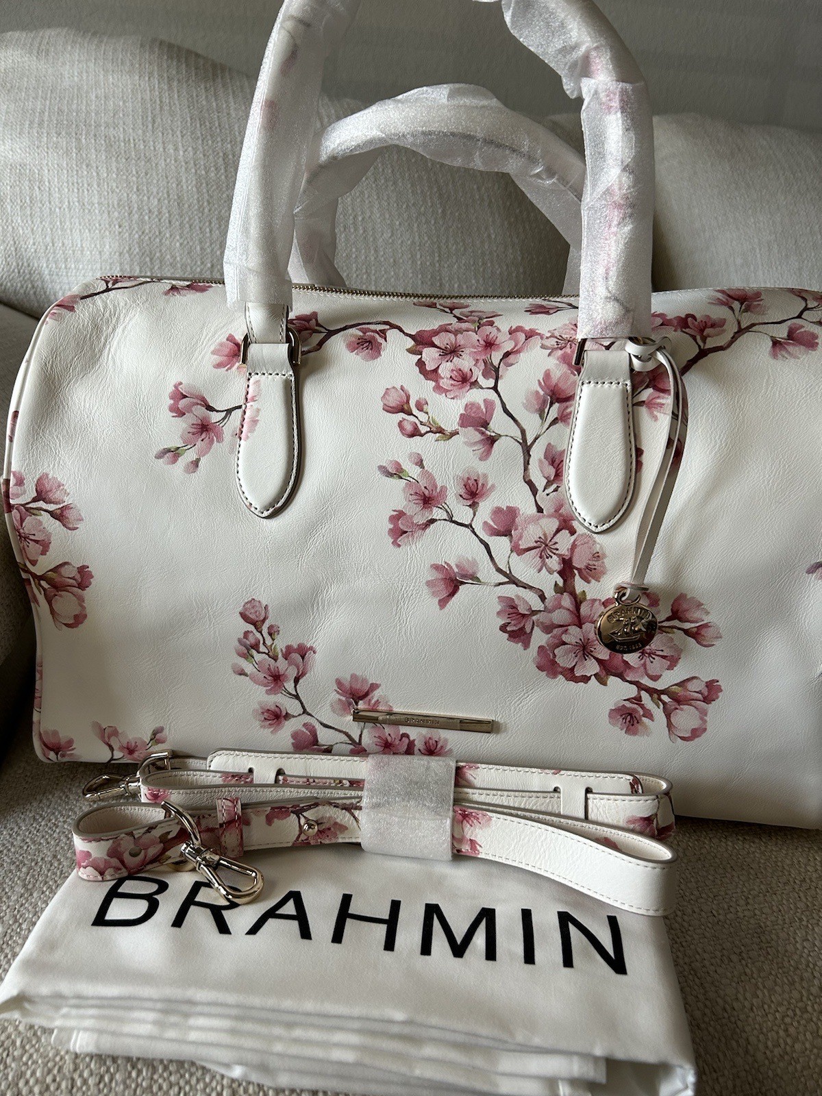Brahmin Spencer Duffle Travel Companion~ Cherry Blossom Kentish NWT 🌸Romantic🌸