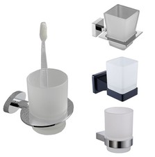 Design Mundsp&uuml;lglas Zahnputzbecher echt Glas mit Wandhalterung Bad Accessoires