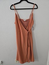Nine West Women's Sleeveless Orange Strappy Midi Faux Wrap Dress Sz Medium NWT