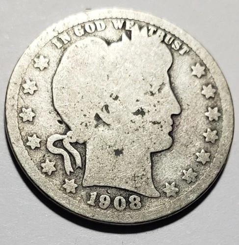 1908-D  Silver Barber Quarter