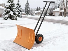 Snow Pusher Shovel 29 inch 5 Adjustable Blade Positions & Anti-Skid Wheel