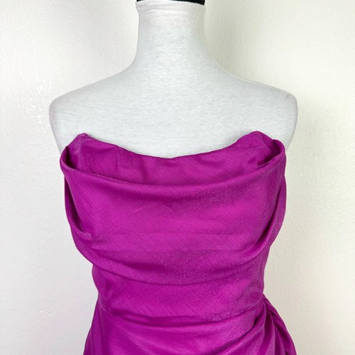 Maniju Neu mit Etikett Damen L Sabina Magenta Lila trägerlos drapiert Mini Brautjungfernkleid - Bild 4 von 13