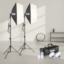 Softbox Photography Lighting Kit, 2 Pc, 27" x 27", 7500K, 85W LED Bulbs, Remote