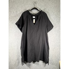 Old Navy WOMEN Dress XL Petite Black Cotton SS Semi Swing Pockets V-Neck Ruffle