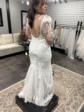 Ivory Lace Mermaid Wedding Dress with Train, Plunging Neckline