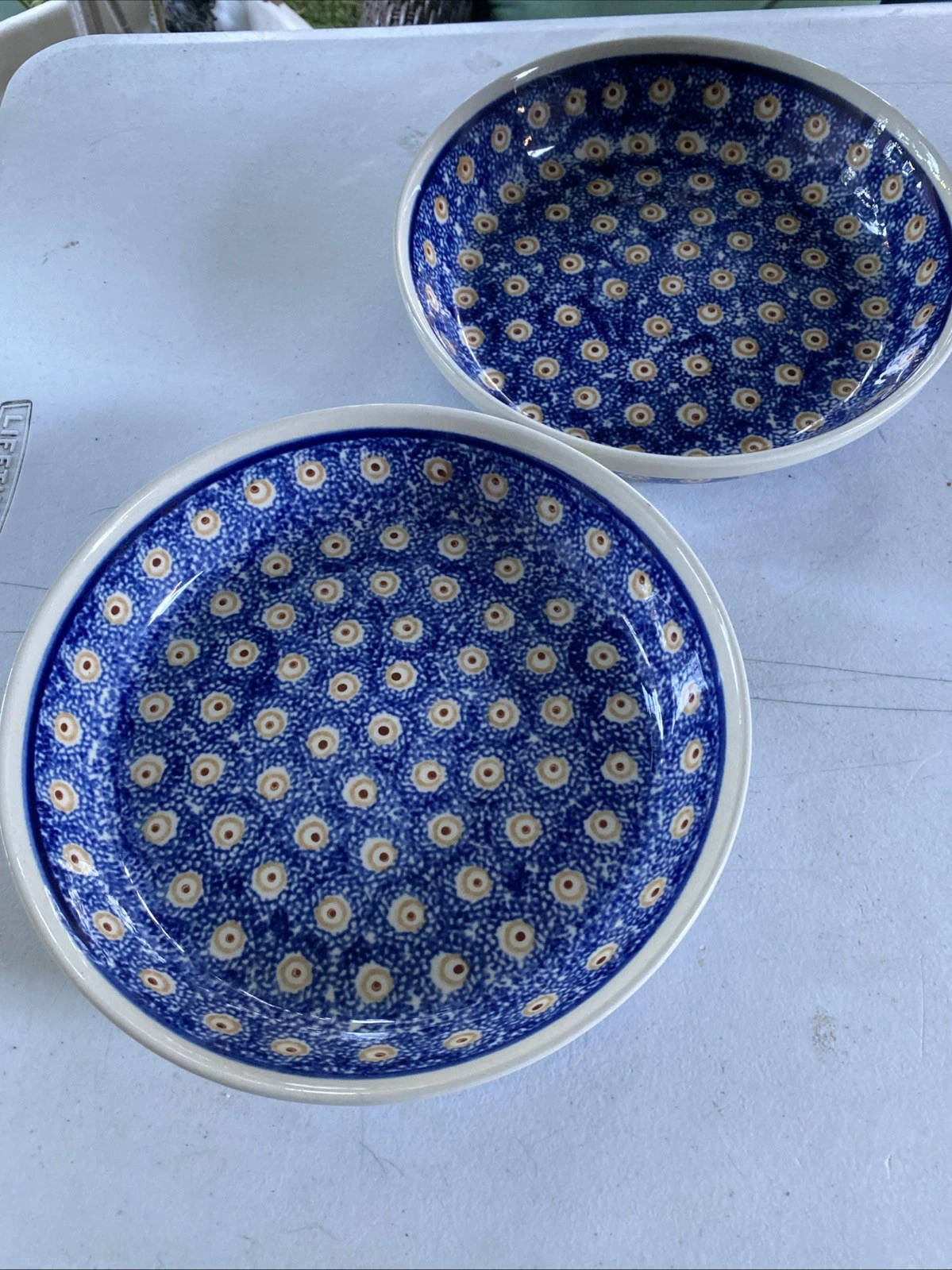 Set Of 2 Casserole Blue Abstract Pie Dishes Boleslawieg Hand Made In Poland