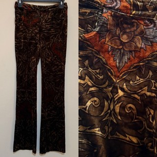Rare Frankly 1990s Betsey Johnson Velvet Tattoo Print Vintage Pants Size Small