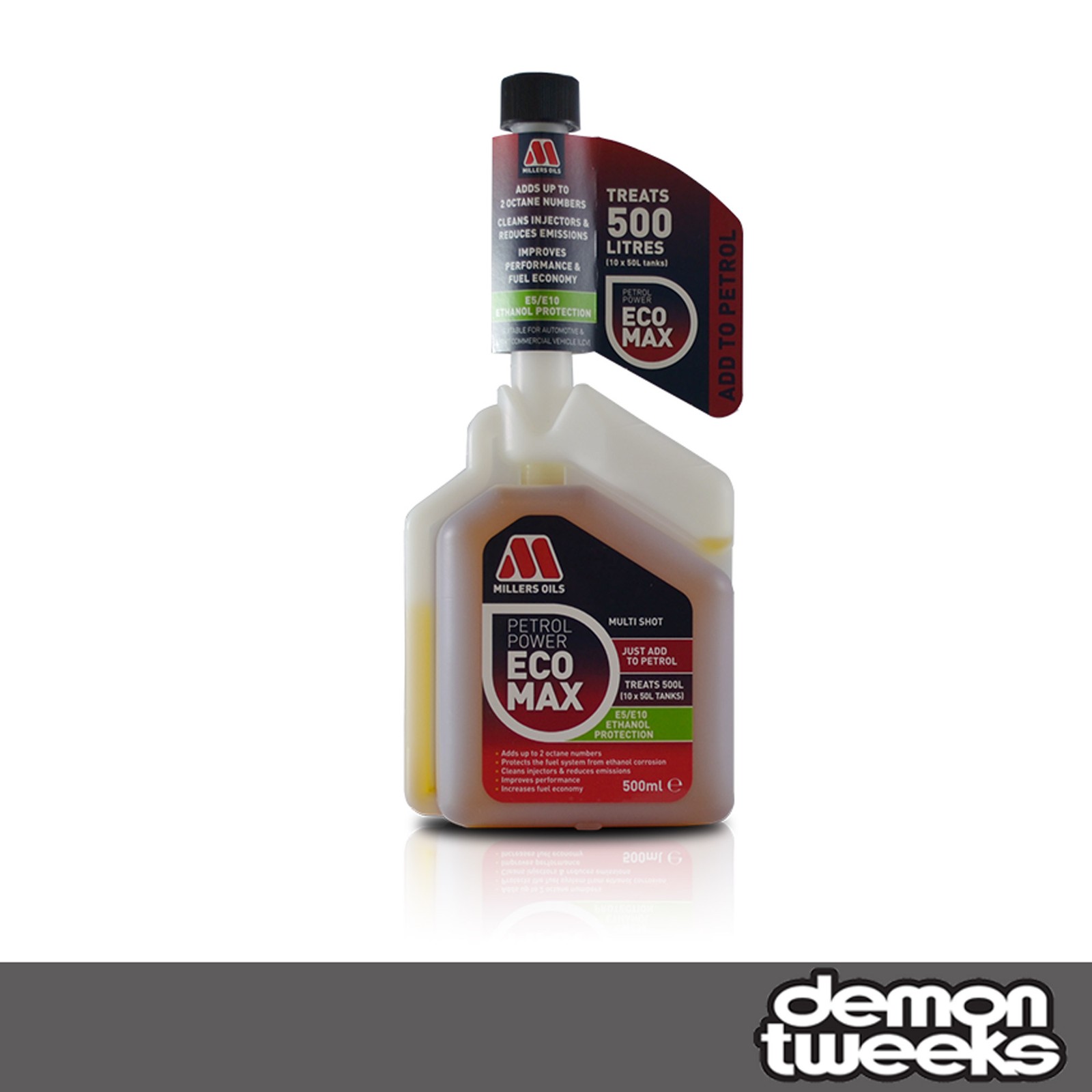 1x Millers Oils Petrol Power EcoMAX Fuel Additive Treatment - 500ml (Multishot)