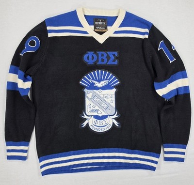 Phi Beta Sigma Varsity Sweater Big Boy Headgear Black Blue Chenille Crest Sz XXL