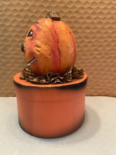 Primitive Halloween Folk Art Jack-O-Lantern Box Jack On A Box Cute Decor - Picture 3 of 7