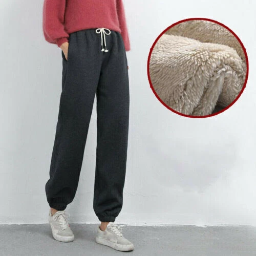 Women Warm Jogging Pants Winter Thick Fleece Lined Trousers