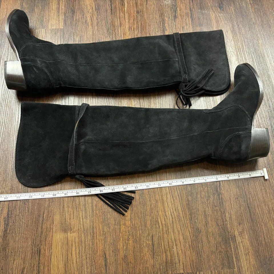 Botas femininas Frye Clara Over The Knee camurça borla gravata preta 6.5 - Imagem 3 de 4