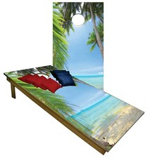 Tropical Beach Sun Ocean CORNHOLE BEANBAG TOSS GAME w Bags Game Boards Set