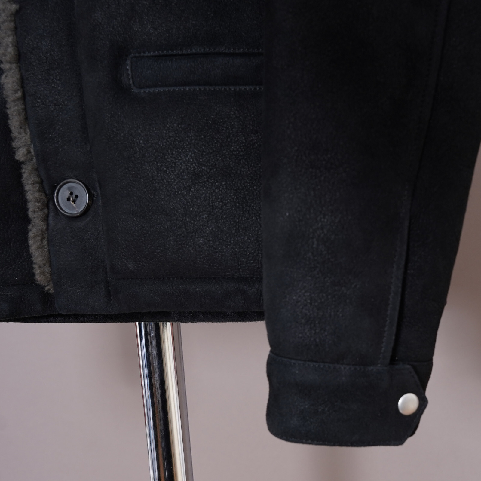 ALL SAINTS Shearling Leather Jacket EXTRA SMALL Mens Black XS Sheepskin GARRICK