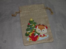 Woven Drawstring Burlap Holiday Gift Bag 6" x 4" Dog  Christmas Tree--CUTE 