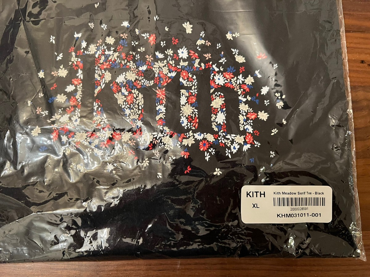 KITH Meadow Serif Tee Black T-Shirt Size XL Spring '23 KITH Meadow Serif Tee Black T-Shirt Size XL Spring '23