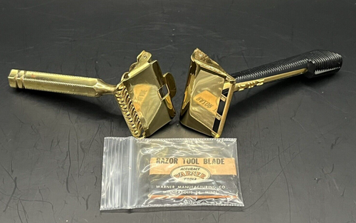 Vintage Pair of GEM Push-buttom & GEM Junior Single Edge Safety Razors- Gold - Picture 11 of 11