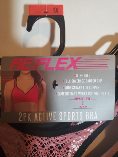 REFLEX Sports Bras 2 PACK Full Support Racerback Lace Black Rose 1X - Picture 6 of 14