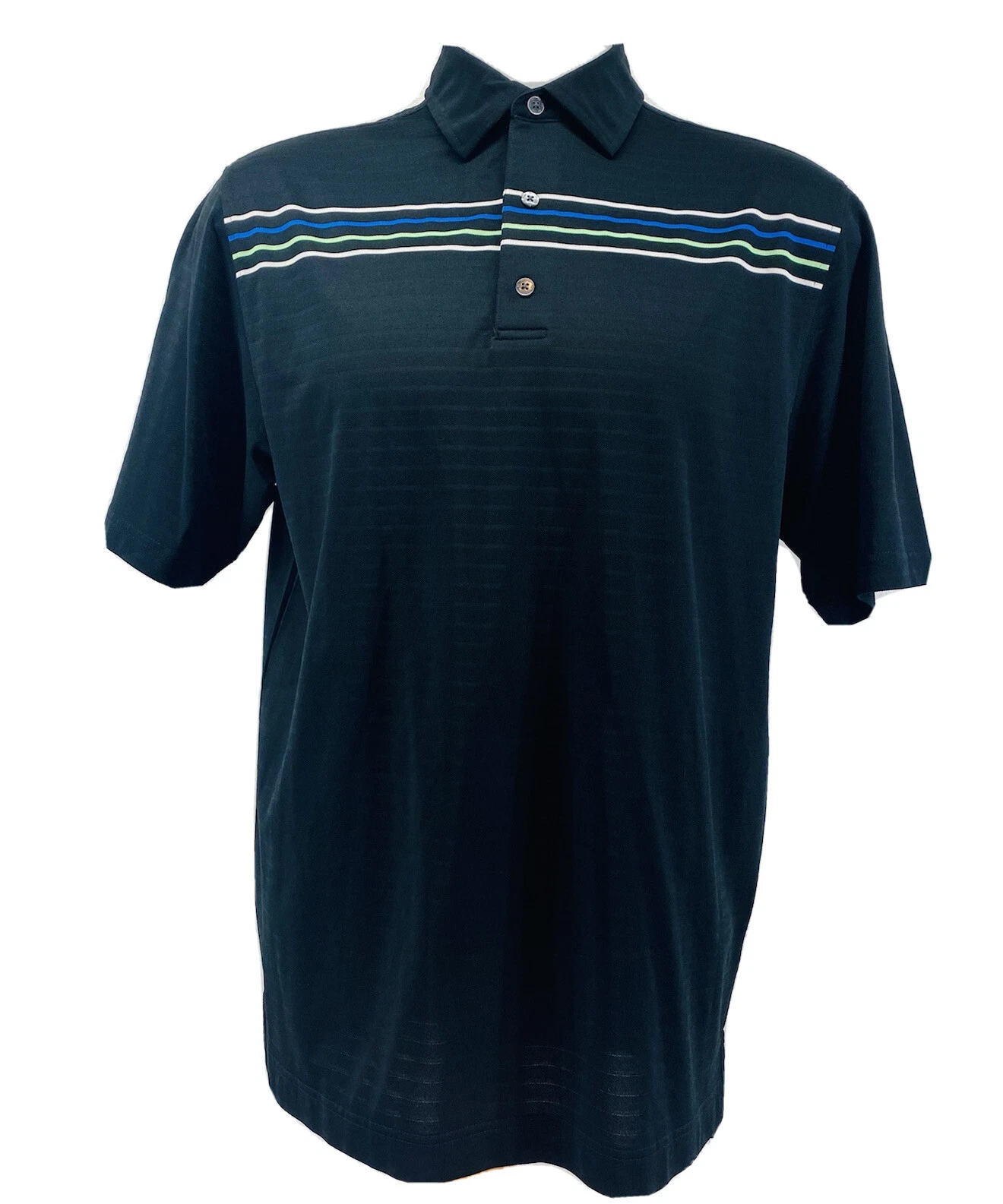 Footjoy FJ Men's Sz L Black Blue White Stripe Golf Polo Short Sleeve Shirt U9
