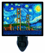 Vincent Van Gogh Decorative Photo Night Light, Mackinac Bridge Starry Night