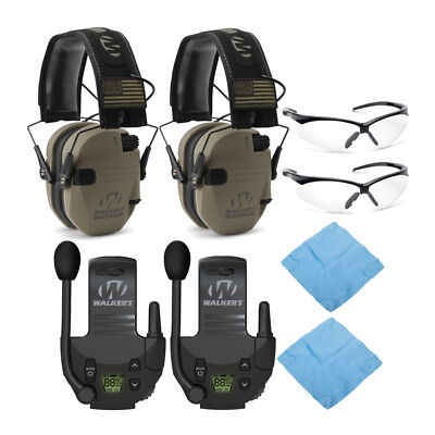 Walker s Razor Slim Electronic Muffs (FDE Patriot) 2-Pack, Walkies & Glasses Kit