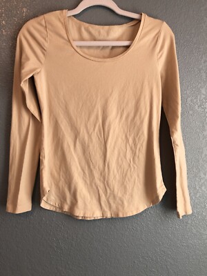 Ann Taylor Womens Top XS Beige Scoop Neck Long Sleeve Blouse Glitter Minimal
