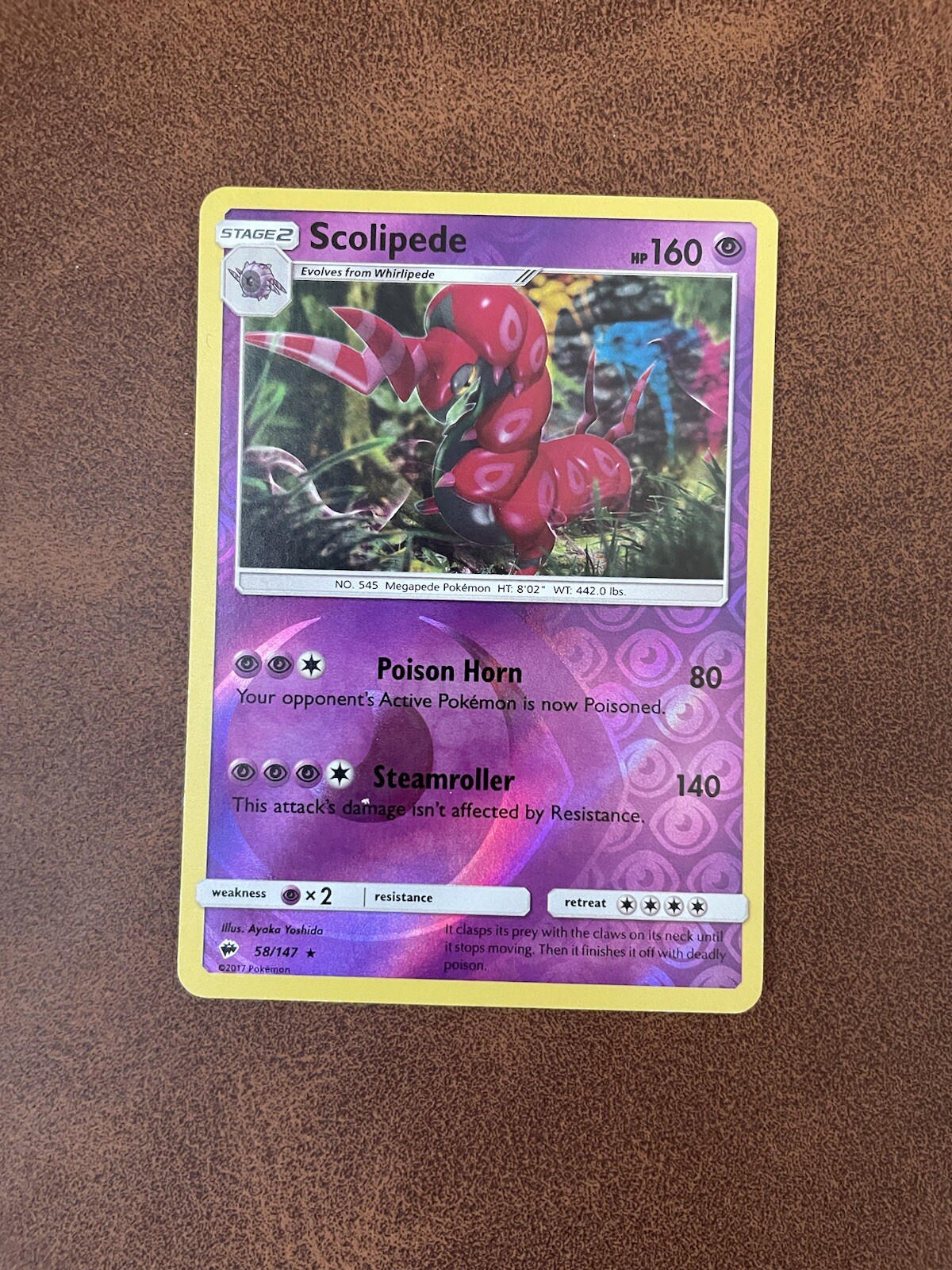 Pokémon Card Scolipede 58/147 Reverse Holo - Rare - Burning Shadows NM