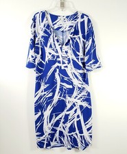 New York  Company Women Size M Blue Shift V-Neck 3/4 Sleeve Cotton Dress