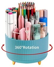 Desk Pencil Pen Holder, 5 Slots 360 Degree Rotating Pencil Pen Organizers Blue