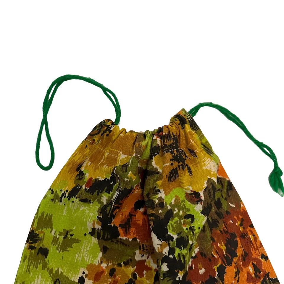 Bolsa de cordão de fio de pano vintage feita à mão hippie boho retrô sem forro - Imagem 2 de 4