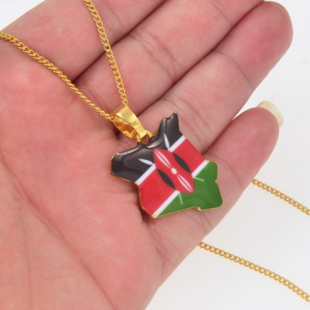 Kenya Flag Map Enamel Pendant Necklace Jewelry Gold African Country