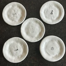 5 Rae Dunn Early Icon Round Dimpled 6” Appetizer Party Dessert Cake Plates See