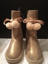 NEW Josmo Girls Faux Suede Pom Pom Faux Fur Boots Size 3
